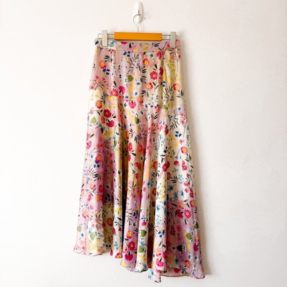 Zara Floral Satin Effect Asymmetric Midi Skirt Size XS - Picture 8 of 10